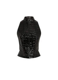 Gilet en cuir imprimé croco - Noir