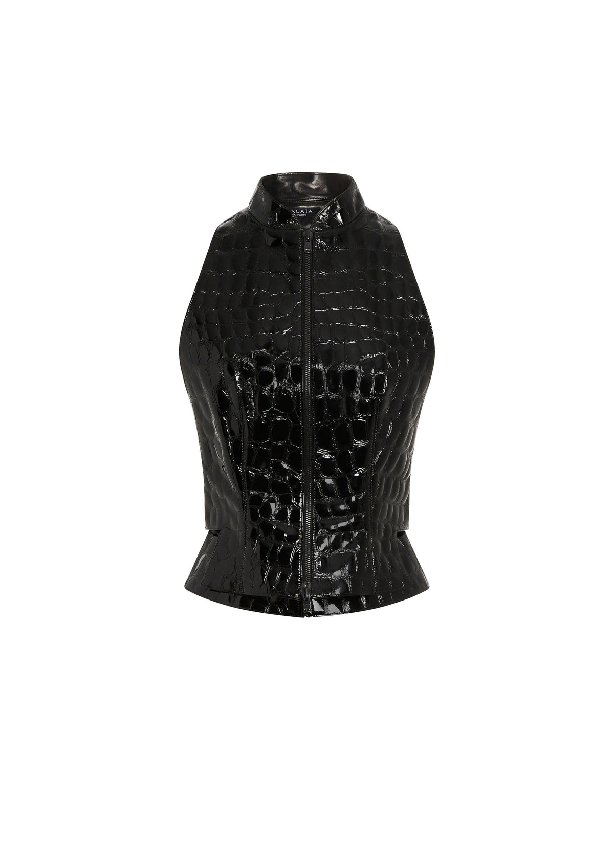 Gilet en cuir imprimé croco - Noir