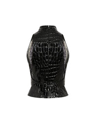 Gilet en cuir imprimé croco - Noir