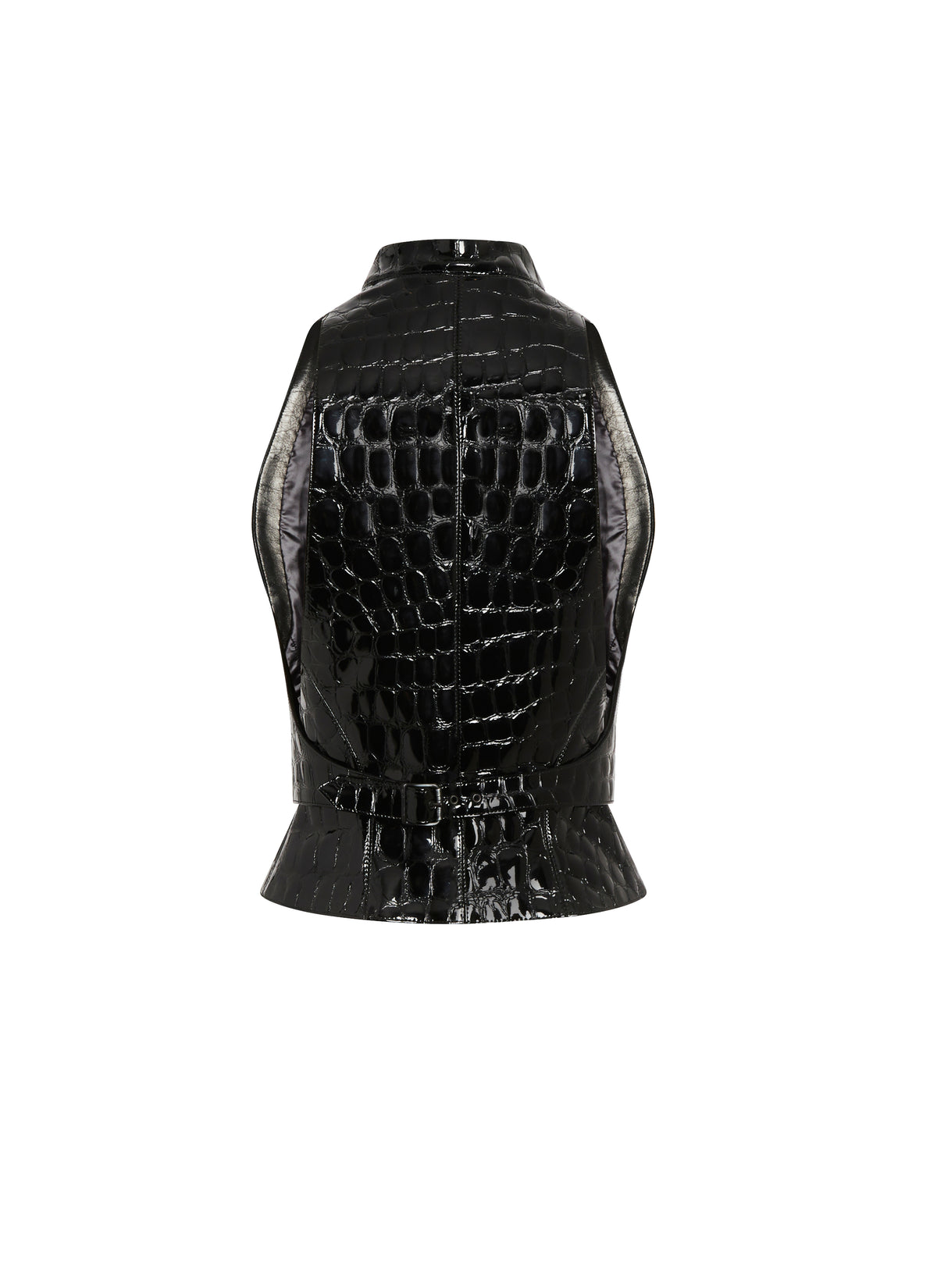 Gilet en cuir imprimé croco - Noir