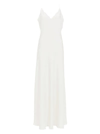 OK PORTE_Robe longue évasée fines bretelles en soie - Iconic Milk