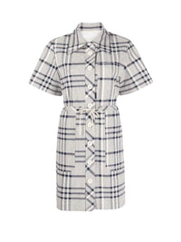 OK PORTE_Robe cintrée à carreaux - White & Blue
