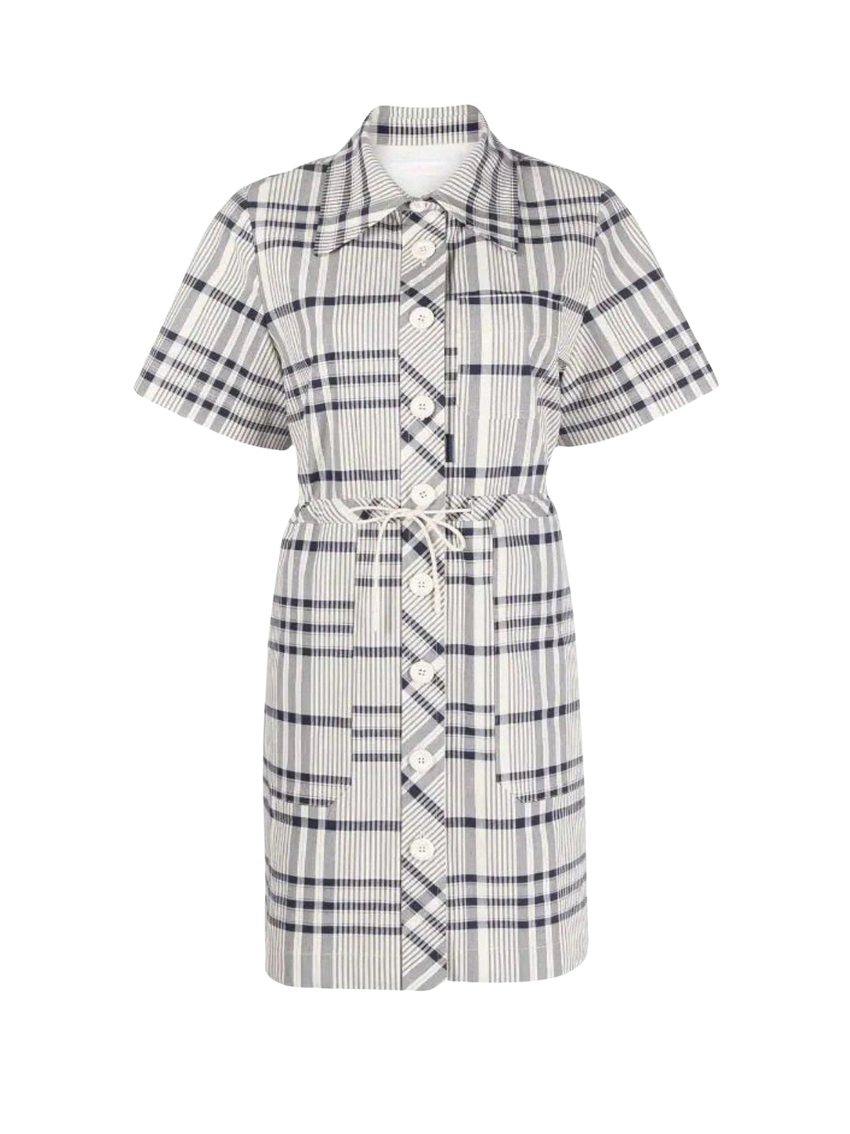 OK PORTE_Robe cintrée à carreaux - White & Blue