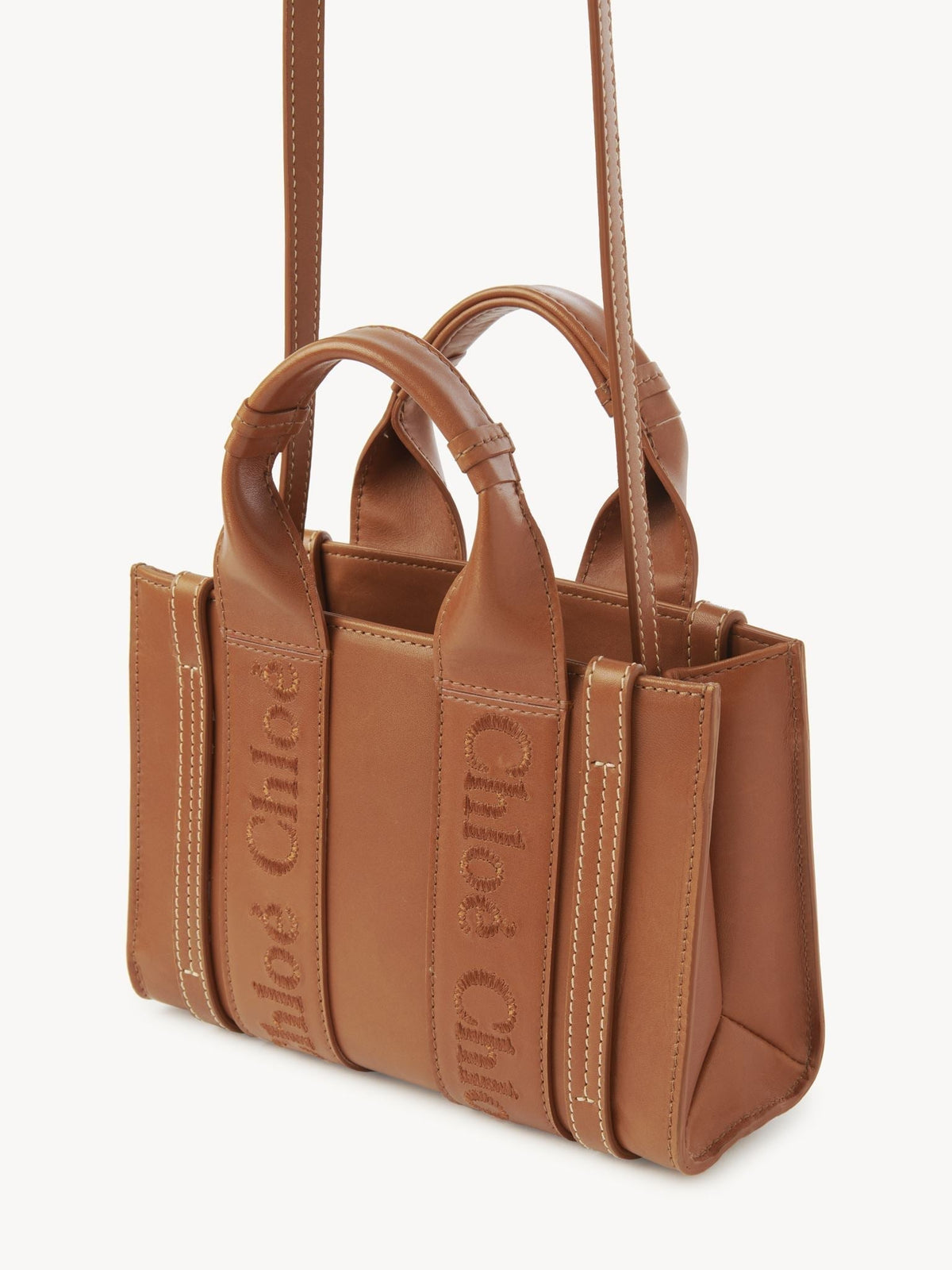 OK PORTE_Mini sac cabas Woody à bandoulière en cuir - Caramel