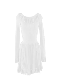 Mini robe à manches longues Falbalas en maille - Blanc