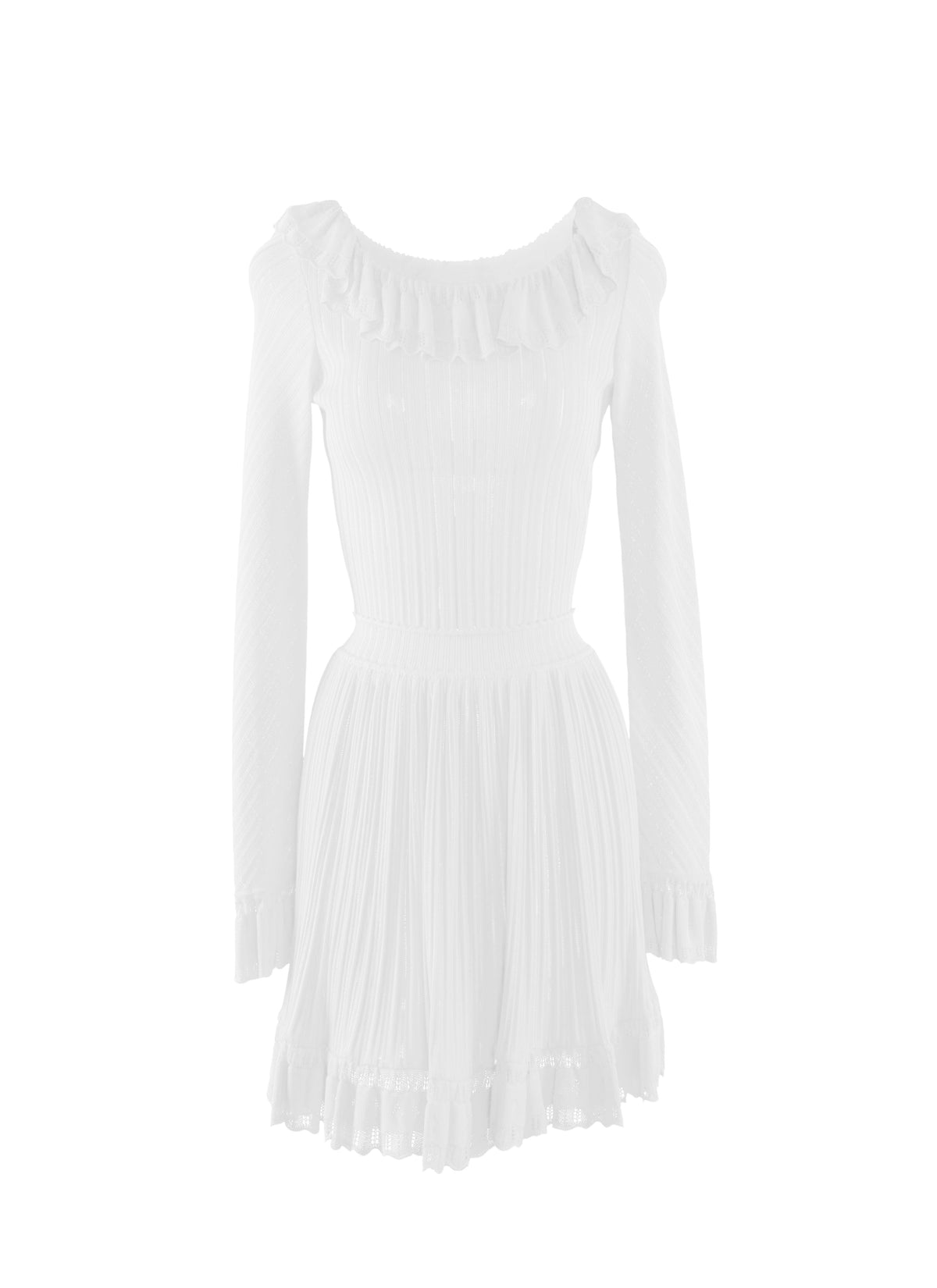Mini robe à manches longues Falbalas en maille - Blanc