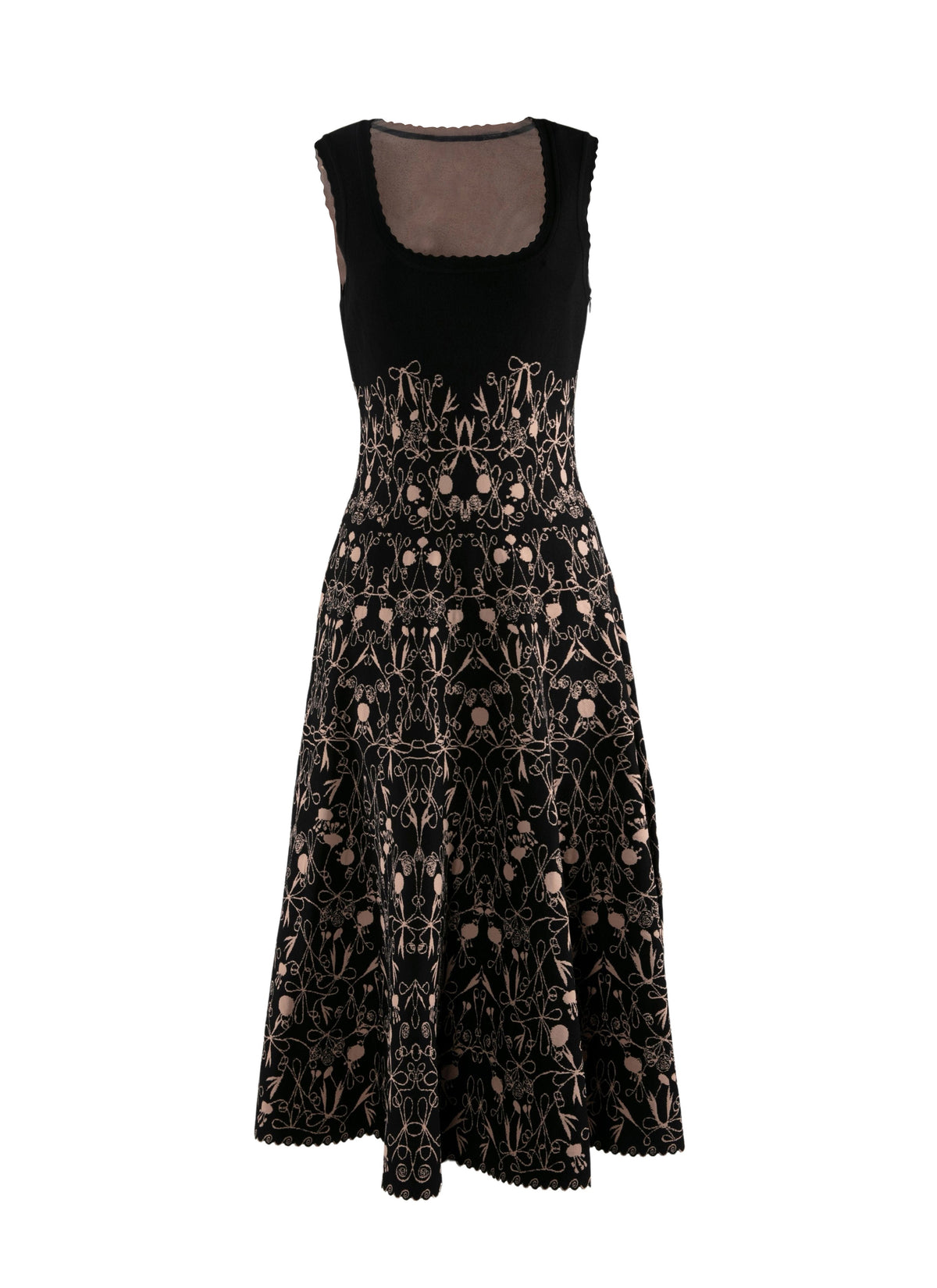 Scalloped hem sleeveless dress - Black & Flesh