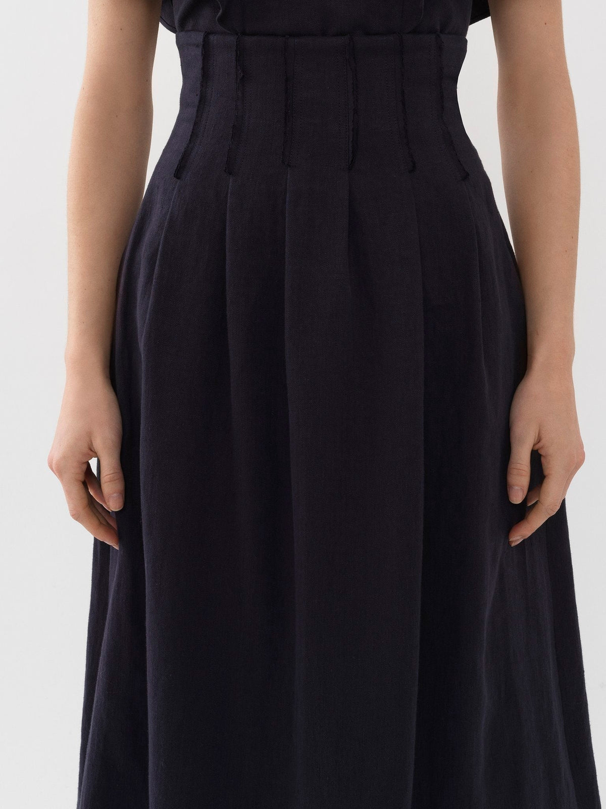 OK PORTE_Jupe midi corset en lin - Ink Navy
