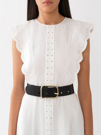 OK PORTE_Robe longue évasée plastron V en lin - Iconic Milk