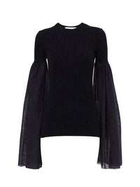 OK PORTE_Top manches longues froncées en laine et cachemire - Ink Navy
