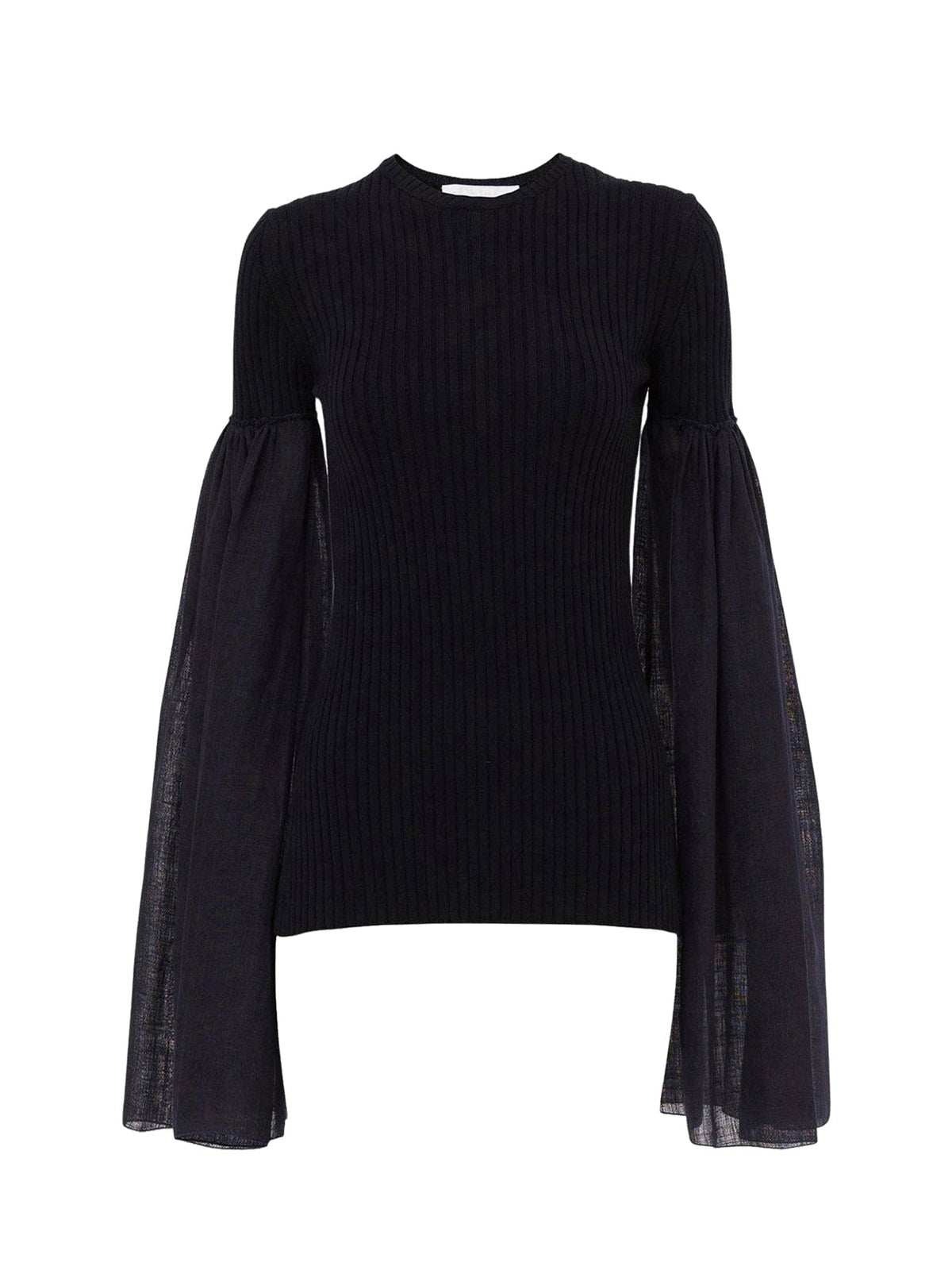 OK PORTE_Top manches longues froncées en laine et cachemire - Ink Navy