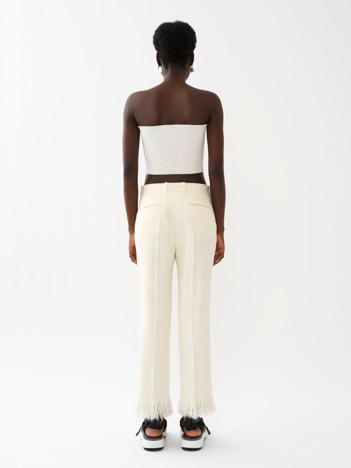 OK PORTE_Pantalon costume court à franges en soie - Vanilla Ice