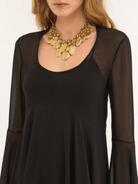 OK PORTE_Robe courte évasée en soie - Black