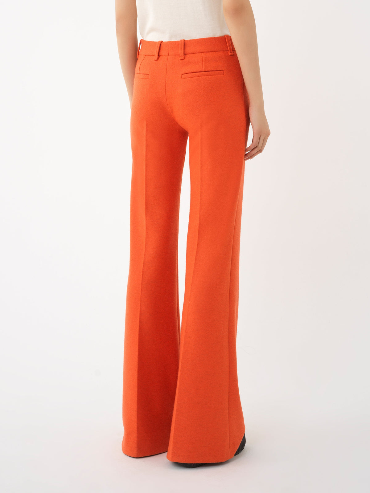 OK PORTE_Pantalon évasé taille basse en laine - Brick Orange