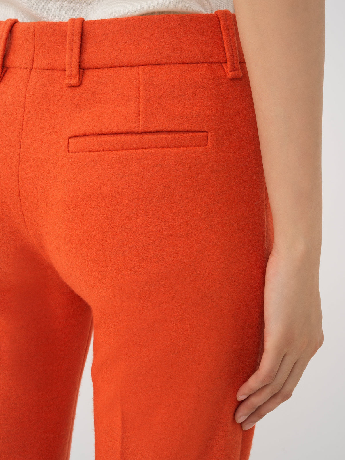 OK PORTE_Pantalon évasé taille basse en laine - Brick Orange