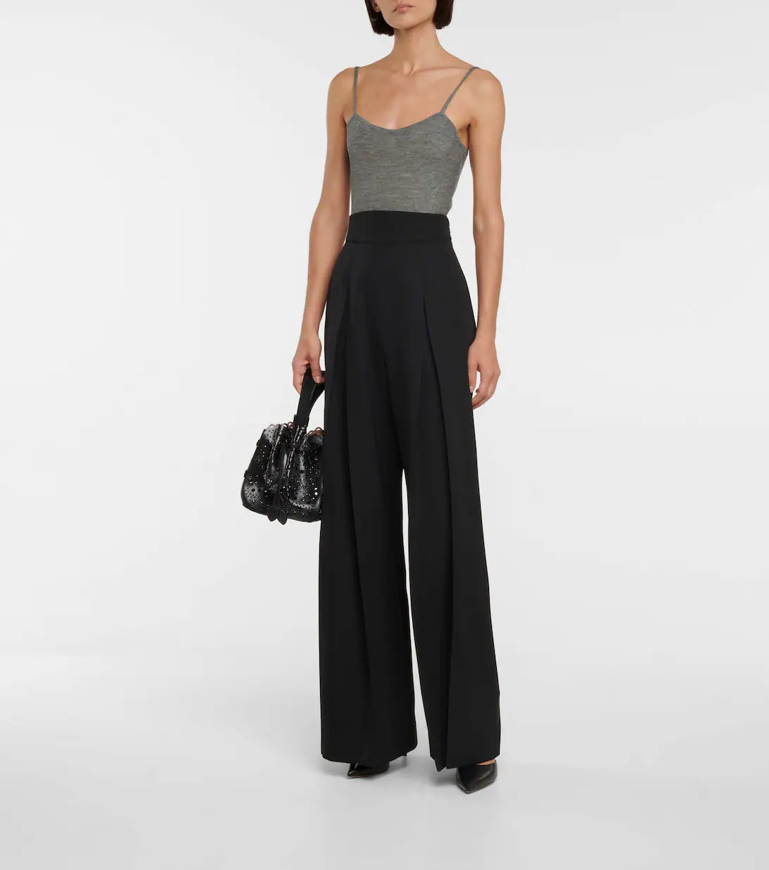 Sleeveless cashmere bodysuit with straps - China Grey