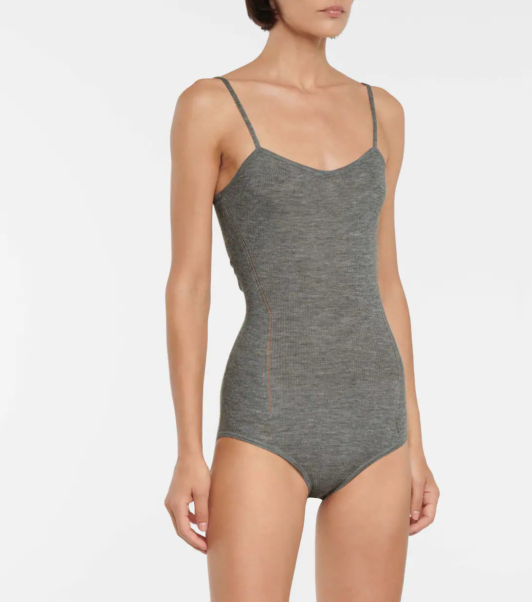 Sleeveless cashmere bodysuit with straps - China Grey