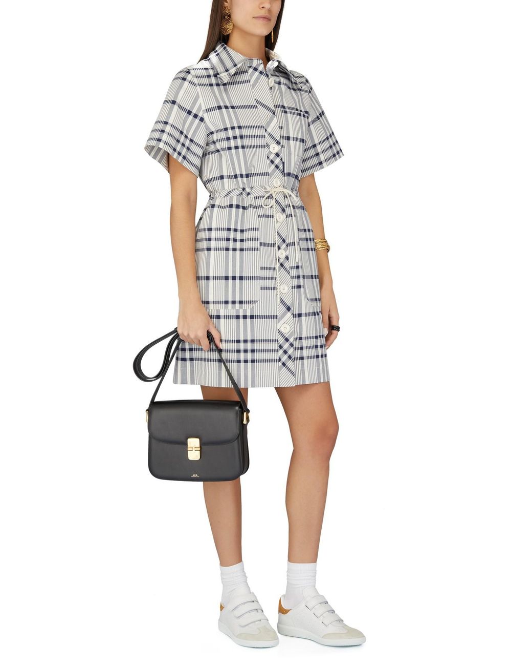 OK PORTE_Robe cintrée à carreaux - White & Blue