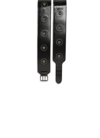 Ceinture à boucle à clous en cuir - Noir & Ruthenium