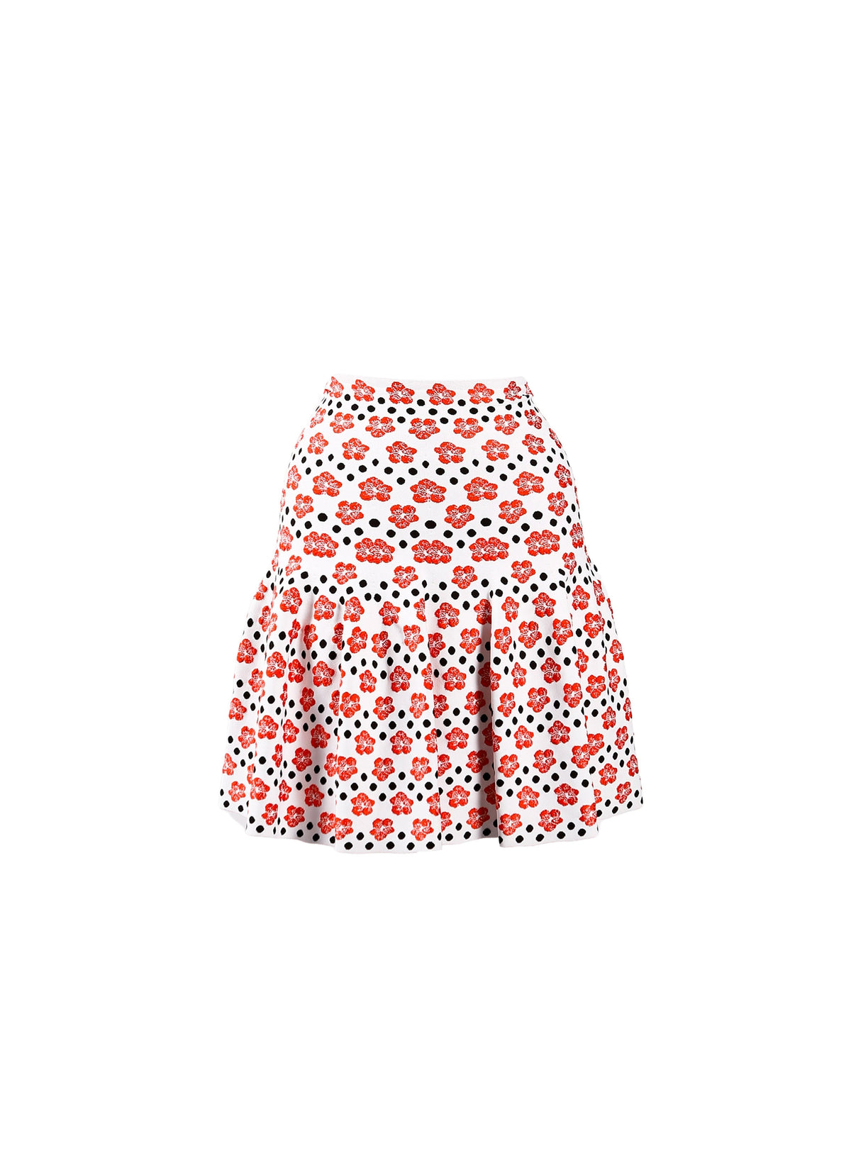 Jupe mini Orchidée en maille - Blanc & Rouge