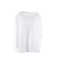 Striped long sleeve knitted brocade jumper - White